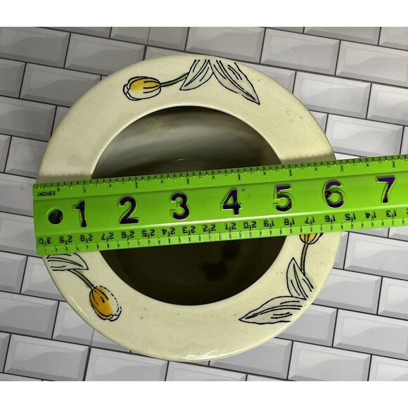 Asian Y2K Pot Planter 6 X 4.75in Floral Butterflies Tulips Beige Pink Fairycore - Picture 10 of 12